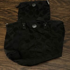 Coach Black Signature Tote and Pouch